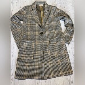Philosophy Houndstooth Plaid Longline Blazer XS Tan Black Coat